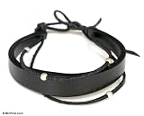 Leather bracelet, 'Black Buoyancy' 0.7 W 7.9 L