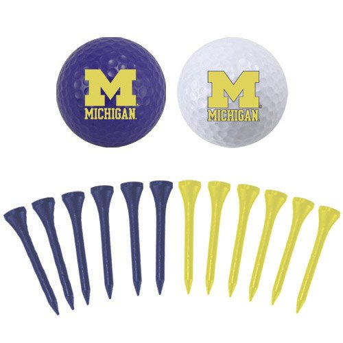 Michigan Wolverines Two Golf Balls And Twelve Tees Set