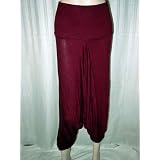 Gift for Her- Boho Style Claret Cotton Full Leg Cotton Indian Harem Capri Pant 38" Length Free Shipping