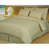 4-PC Full  Queen Size Stripe Beige Duvet Cover + Down Alternative Comforter Set 600 Thread... by 