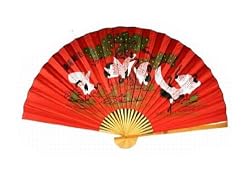 Oriental Wall Fan | Asian Wall Decor 35" Cranes - Red