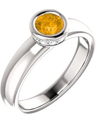 Platinum 5.00mm Round Cut Citrine and Diamond Ring -- LIFETIME WARRANTY