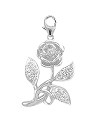 14K White Gold Diamond Rose Charm