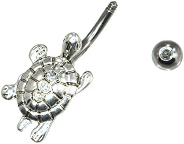 14GA 316L Stainless Steel Navel Ring CZ Silvertone Turtle Navel Ring 889