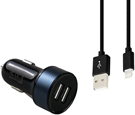 KILAMAX High Speed Universal Dual Port USB Car Charger Auto Adapter 3.4A 17W 5V with 3FT Lightning USB Cable 8Pin for iPhone5 5s 5c ,6 6 Plus,iPad 4th,iPad mini, mini 2 ,New iPod Touch , iPod Nano (Blue / Black)