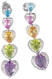 14K White Gold Hand-Crafted Designer Heart-Shaped Earrings, Set with Pave Diamond Stations and Semi Precious Stones.( GH-Color, SI-Clarity, c.t.t.w.0.08CT, Semi Precious Stones 8.14 CT).