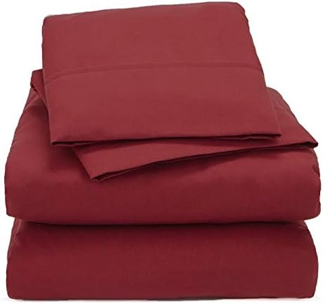 Premium Bedding - 600 Thread Count Bedspread 100% Cotton Hotal Collections 4 Piece Sheet Set Sateen Weave Deep Pocket Breathable Bedding Set Queen Burgundy