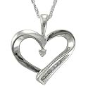 Sterling Silver 1/10 cttw Graduated Diamond Heart Pendant, 18"