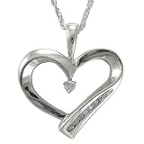 Sterling Silver Graduated Diamond Heart Pendant (1/10 cttw), 18