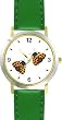 Two Lady Bugs with Spread Wings (Lady Bug or Lady Bird) - Ladybug - JP Animal - WATCHBUDDY&reg; DELUXE TWO-TONE THEME WATCH - Arabic Numbers - Green Leather Strap-Size-Large ( Men's Size or Jumbo Women's Size )