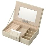 Cream colored leather travel jewelry case by Wolf Designs by Daralis