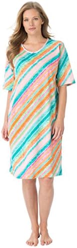 Dreams & Co. Women's Plus Size Tag-Free Knit Sleepshirt (Multi Stripe,1X/2X)