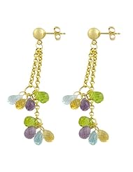 4 Cttw Multi-Gemstone 14 Karat Yellow Gold Clustered Briolette Dangle Earrings