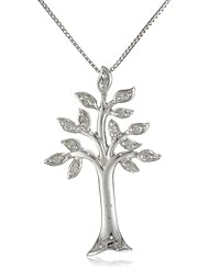 10k White Gold Diamond Tree Pendant Necklace, 18"