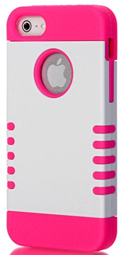 myLife Hot Pink and White - Titan Shield Series (Neo Hypergrip Flex Gel) 3 Piece Case for iPhone 5/5S (5G) 5th Generation Smartphone by Apple (External 2 Piece Fitted On Hard Rubberized Plates + Internal Soft Silicone Easy Grip Bumper Gel)