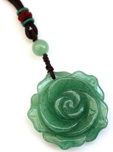 1pc Carved Natural Fashion Jewlry Gemstone Rose Flower Pendant for Women (green aventurine)