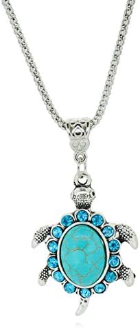 VCreations Turquoise Necklace Pendant Tibetan Silver Fashion Jewelries - Turtle Oval