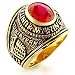 Bague homme Chevalière US Marines Militaire - Plaqué Or jaune 585/1000 - Oxyde de zirconium rouge 