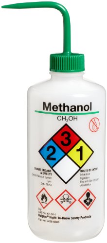 Nalgene 2425-0503 LDPE Right-To-Know Methanol Safety Wash Bottle, 500mL Capacity, 28mm Polypropylene Closure (Pack of 6)