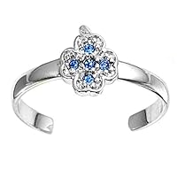 Silver Toe Ring with Blue Sapphire CZ - Rhodium Plated - Cross