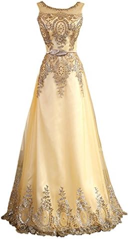 TSRJ Women's Sheer Straps Crystal Beading Sequins Mother of the Bride Dress Golden US2