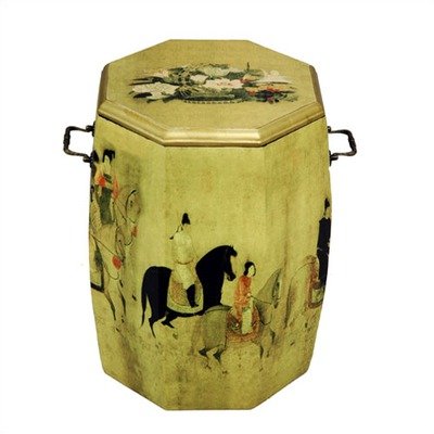 Oriental Furniture Unique Birthday Gift Idea for Her, 17-Inch Ming Golden Drum Lidded Waste Paper Basket Small Trash Can