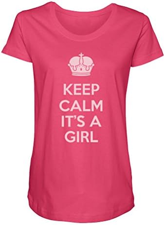 Mama Birdie Keep Calm It's a Girl - Funny Pregnancy Announcement Maternity T-Shirt (Hot Pink, Medium)