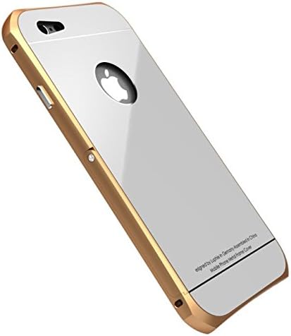 Uniqe Stand Series [Aluminum Metal Frame] with [Tempered Glass Back Case] Multi-layer Protective Case Cover for iPhone 6 Plus/iPhone 6s Plus (Gold+White)