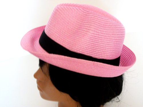 Woven fedora hat straw design fedora unisex (pink)