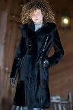 Women's Fur Coat with Leather Stitching