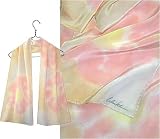 ULRIKE Oblong Flat Crepe Silk Scarf - Oversized blooms of pink with lemon centers on an ombre of warm yellow and pearly whites and grays.