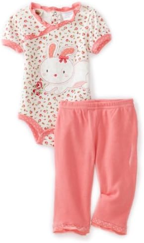 Baby Grand Baby-Girls Newborn Floral Rabbit Print Creeper And Pant Set, Coral Creeper, 3-6 Months