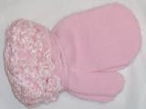 One Size Pink Magic Mitten Trimmed By Hand Crochet with Chenille Cuff for Infants 0-12 Months