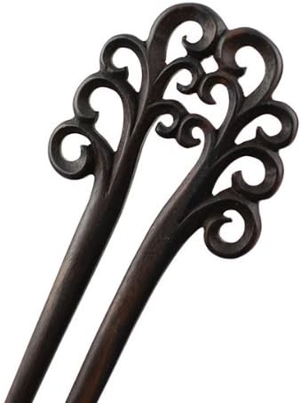 CrystalMood Handmade Carved Wood 2-Prong Hair Stick Fork Filigree Ebony