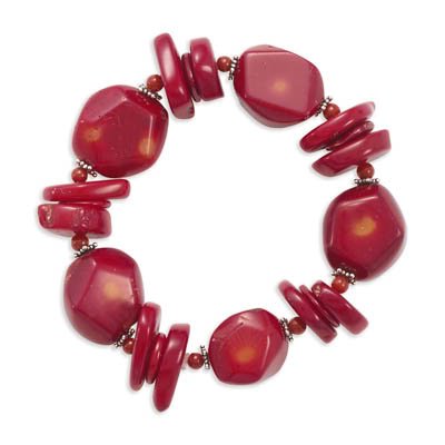 Red Coral Nugget and Red Coral Chip Stretch Bracelet