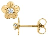 Baby Cubic Zirconia (CZ) Flower Earrings in 14K Yellow Gold with Screwbacks