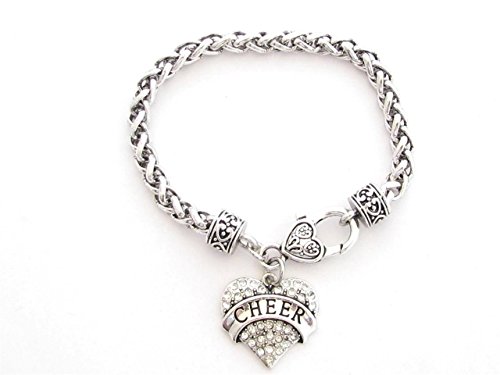 Cheer Cheerleading Clear Crystal Heart Silver Chain Bracelet Jewelry Cheerleader
