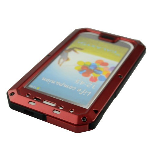 ELECDAY[TM] 2013 The 2nd Generation Aluminum Metal Cases with Gorilla Glass for Samsung Galaxy S4 i9500 Water-Proof, Red