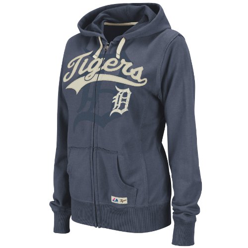 MLB Detroit Tigers Long Sleeve Full Zip French Terry Hoodie (Vintage Navy/Scoured Natural, Xx-Large)