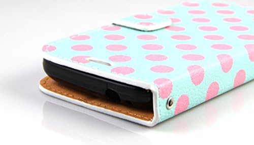 RANZ® Samsung Galaxy Avant G386 Case, Stylish Design Deluxe PU Leather Folio Flip Book Wallet Pouch Case Cover (Mint Teal/Pink Polka Dot) For Samsung Galaxy Avant G386 (T-Mobile) with Touch Stylus