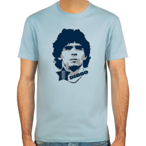 T-Shirt Diego Maradona ::: Farbauswahl: skyblue, sand oder weiß ::: Größen: S-XL ::: Fußball-Kult