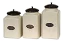 Set of 3 Labeled Ivory Ceramic Kitchen Canisters with Lids