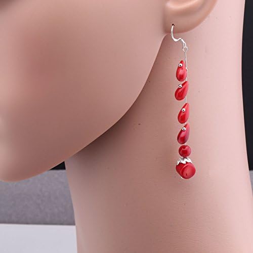 2.5" Handmade Long Natural Red Coral Beads Earrings