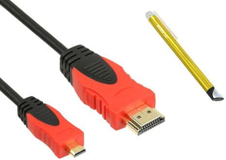 BIRUGEAR 15FT Micro-HDMI to HDMI Cable (Black/Red) + Flat Tip Yellow Stylus for Dell Streak 5 and Other Tablet /CellPhone