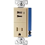 Cooper Wiring Devices TR7740V-K Combination USB Charger with Tamper Resistant Receptacle, 2-Pole, 3-Wire Grounding, Ivory