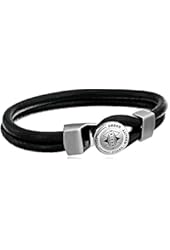 Fossil Men's Double-String Stainless Steel and Black Leather Bracelet, 8"
