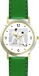 Boy and Man doing Karate or Judo Martial Arts - WATCHBUDDY&reg; DELUXE TWO-TONE THEME WATCH - Arabic Numbers - Green Leather Strap-Children's Size-Small ( Boy's Size & Girl's Size )