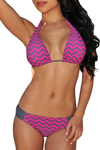Agatha Garcia Women's Fuchsia Gray Chevron Print Triangle Bikini