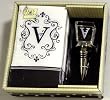Gift Set of 30 Monogram Paper Guest Towels and 1 Monogram Glass Winestopper - V Gift Set of 30 Monogram Paper Guest Towels and 1 Monogram Glass Winestopper - V