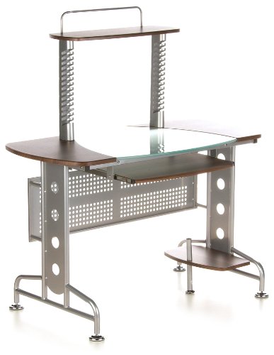 HJH Office/Buerostuhl24 673781 Computertisch Terra walnuss Glas
